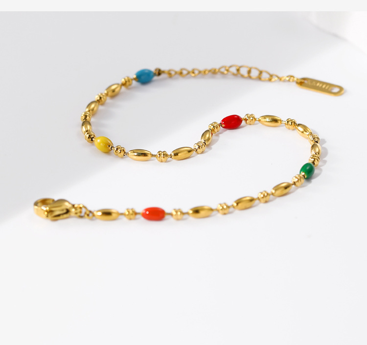 Fashion Colorful Titanium Steel Beaded Enamel Plating Bracelets Necklace