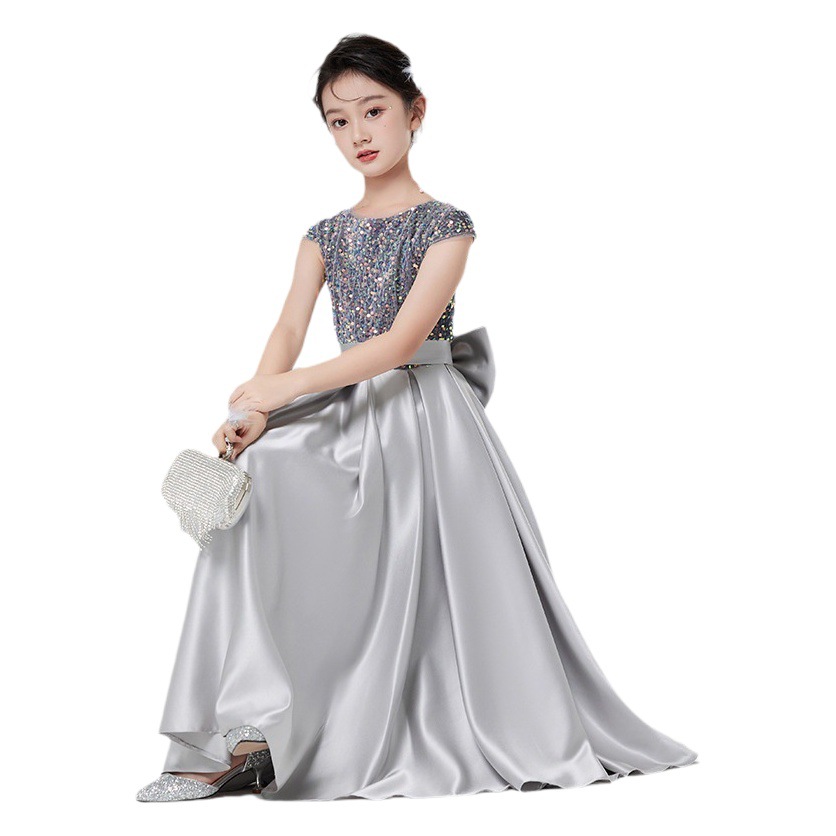 Vestido infantil, elegante vestido de princesa para niña, vestido de manga corta para presentadora de piano, vestido para niña de un año