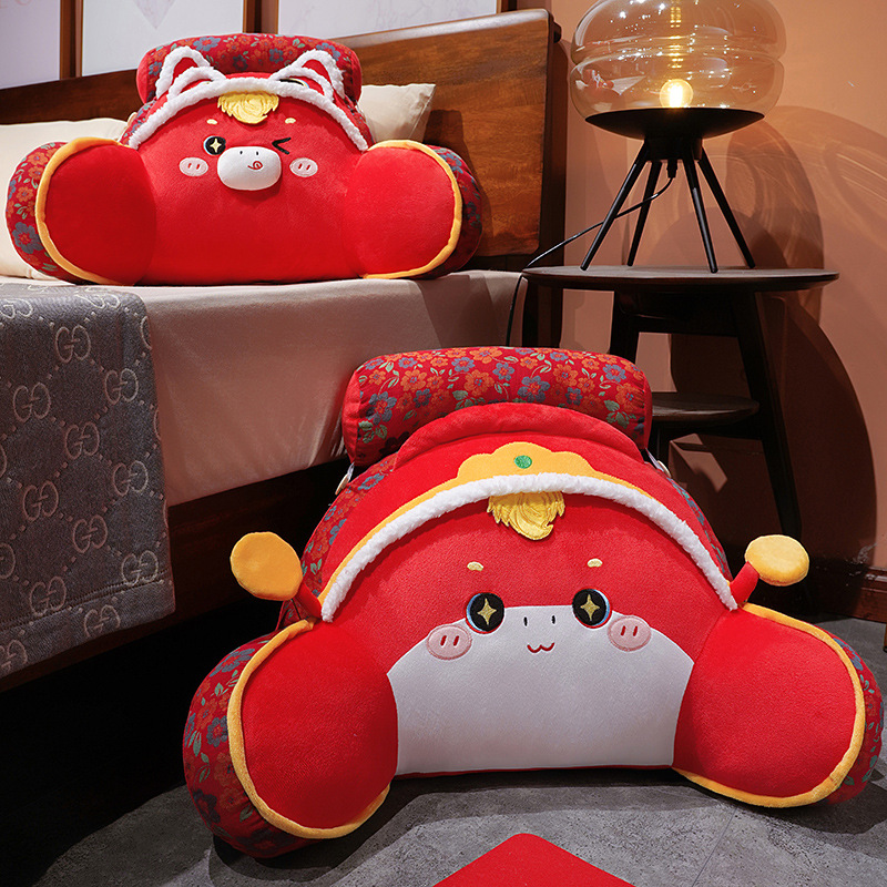 Creative Year of the Horse Winter Bedside Cartoon Lumbar Support Pregnant Women Sofa Cushion Pillow Girls Dormitory Bed Reading Pillow