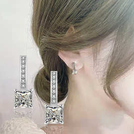 新款潮流韩国几何形方形耳环优雅气质简约女生方糖银色耳钉耳坠