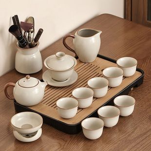 Ruyao Kung Fu Tea Set 2023 New Tea Drinking Household Tea Making Ceramic Lidded Bowl Teapot Tea Cup Small Set Bamboo