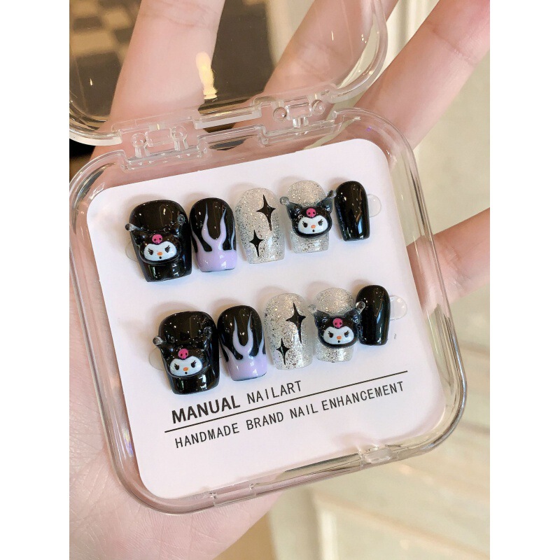[original Real Shot] Purely Handmade Wearable Nails Internet Celebrity Kuromi Manicure Patches Sweet and Cool Style Phototherapy Nails Removable