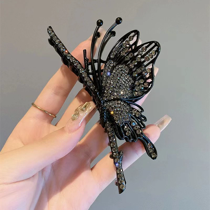 Metal crab hair clip, elegant rhinestone & pearl accents, large styles (multiple colors)
