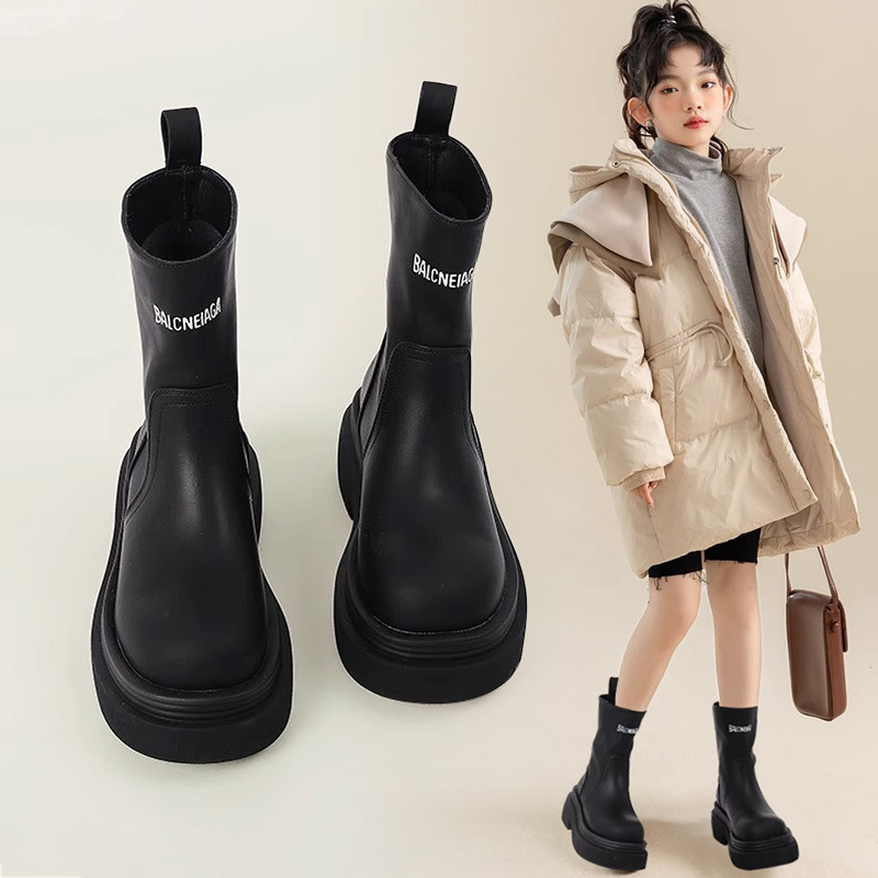 Martin Boots for Girls 2026 Autumn and Winter New Style Children's Fleece Boots for Older Girls Stylish Single Boots Short Boots