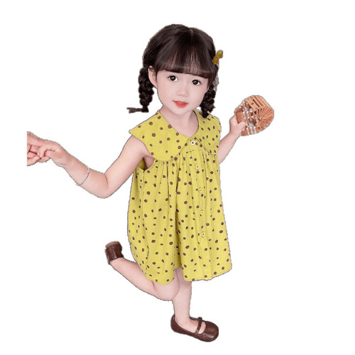 Girls' Summer Polka Dot Dress 2025 Trendy Children's Dress for Dolls and Babies, Medium-Long Length Korean Style