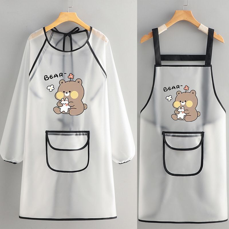 Tpu Waterproof Apron Kitchen Oil-Proof Transparent Home Catering Coveralls Aquatic Work Clothes No-Wash Long Sleeves