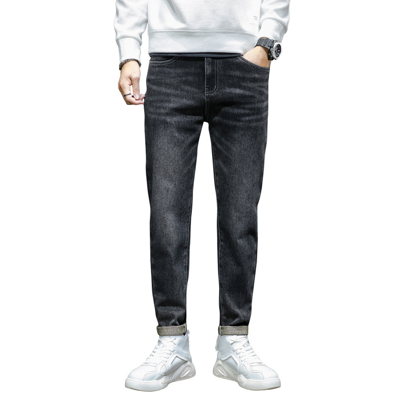 Jean de luxe léger pour homme, coupe slim, tendance, délavé, décontracté, petite jambe, élastique, polyvalent, pantalon tendance_voghion.com