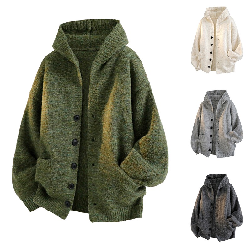 Hooded Cardigan Knit Sweater Men's Autumn and Winter Coat Sea Horse Wool Lazy Loose Knitwear Foreign Trade Cross-Border Wholesale Hooded Cardigan Knit Sweater Men's Autumn and Winter Coat Sea Horse Wool Lazy Loose Knitwear Foreign Trade Cross-Border Wholesale