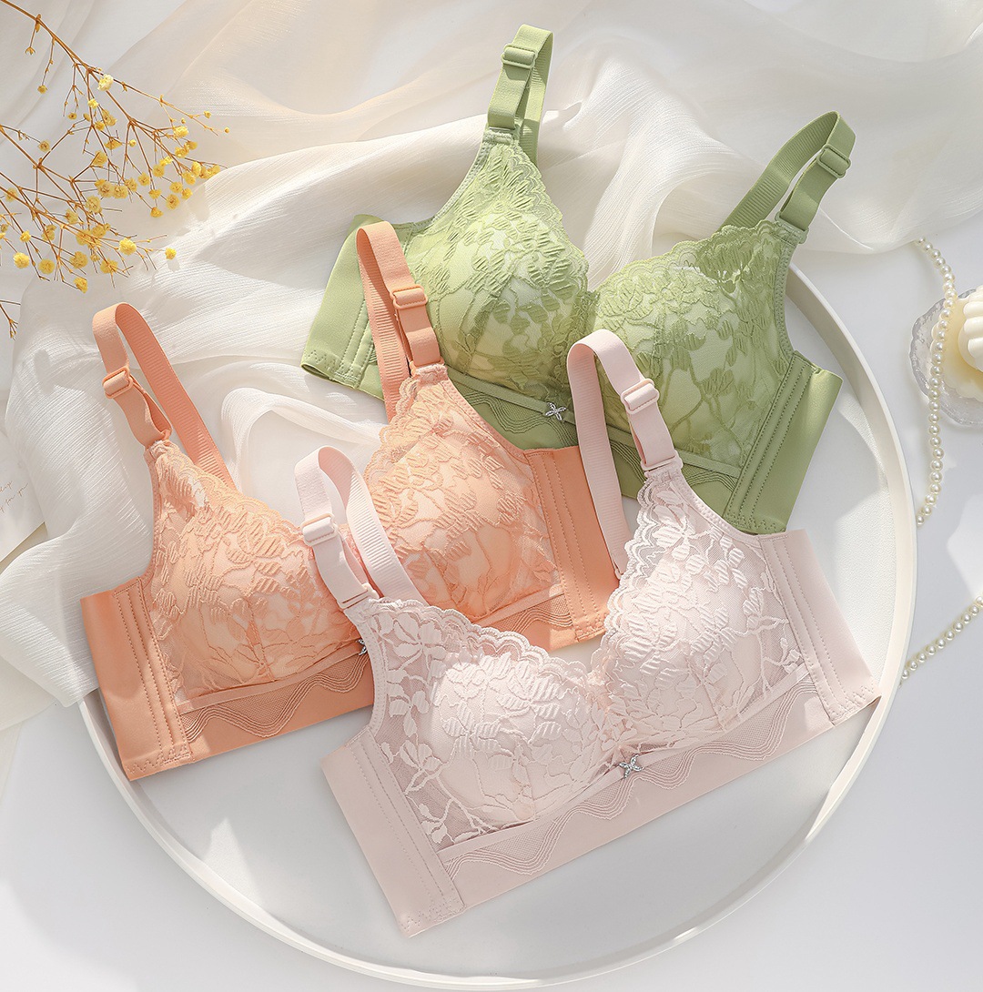 Lace Underwear Thick Cup Bra Push-Up Small Breast Underwear Breast-Retracting Adjustable Bra No Rims Underwear Thickened