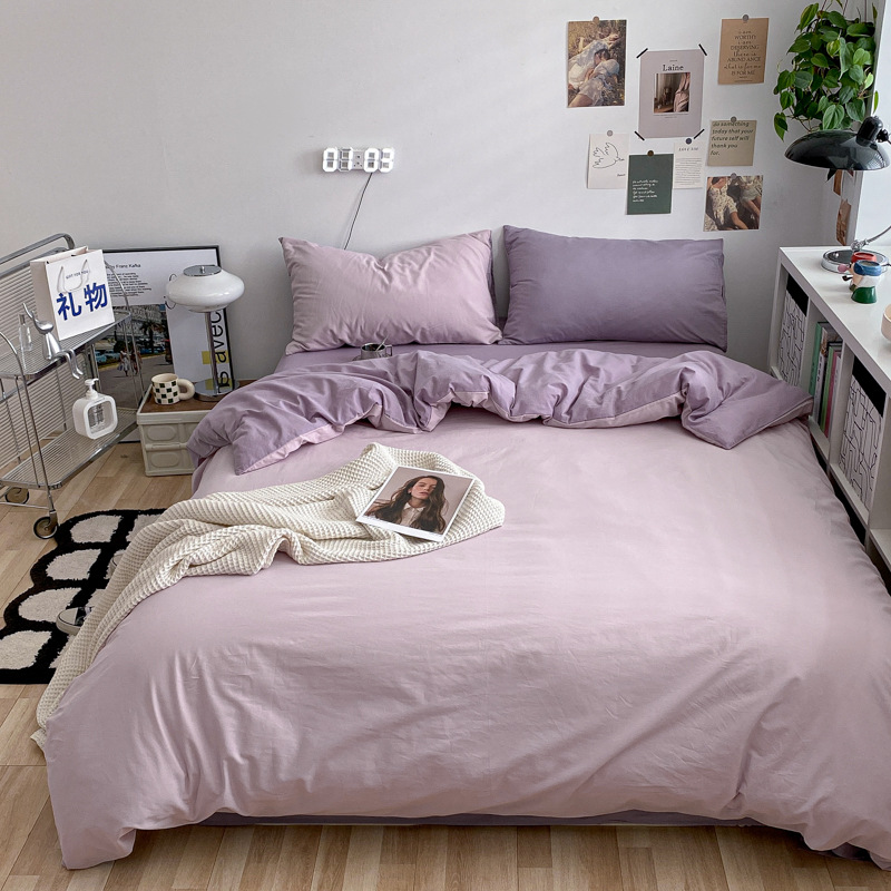 Nordic Style Cotton Bedding Set Four Piece Solid Colour Bedding_voghion.com