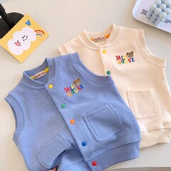 日本の子供服子供用ベスト春と秋の新しいスタイルの男の子と女の子のベビーファッショナブルなベストベストポケットベスト耐久性