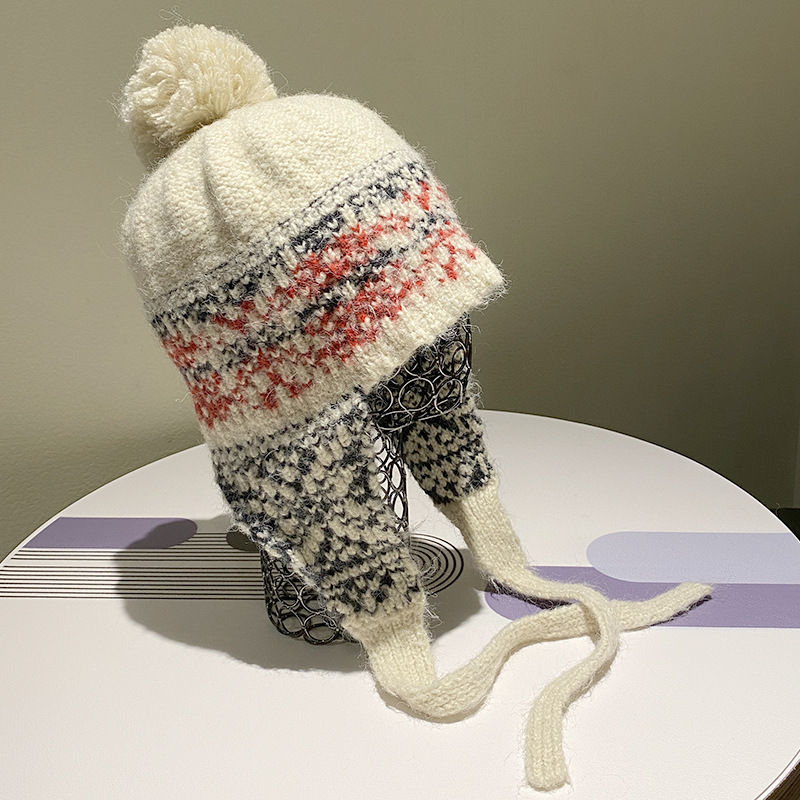 Xiaoxiangfeng Kontrastní barevná pletená čepice Dámská podzimní a zimní pruhovaná vlněná čepice 2024 s velkým obvodem hlavy, všestranná_voghion.com