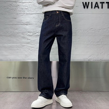 香港潮牌丹宁深蓝色牛仔裤男秋季新款美式复古男士宽松阔腿直筒裤