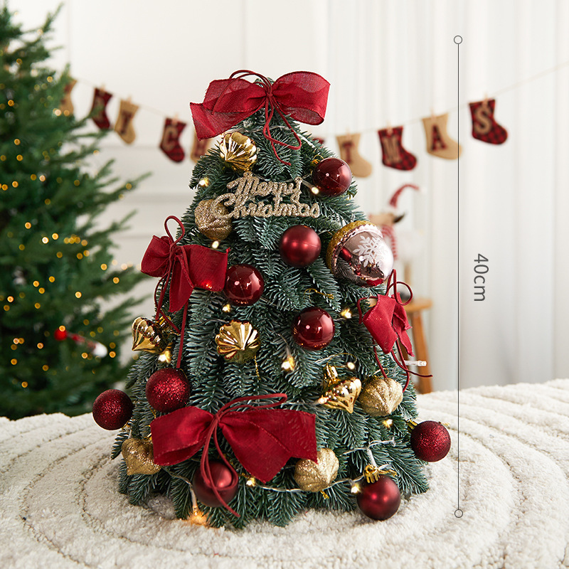Shengyuan nuevo set de árbol de Navidad de bolas rojas y blancas, decoración de la atmósfera de Navidad, escritorio, árbol de Navidad de pino