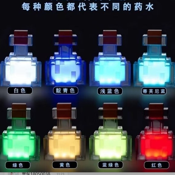 Game World Peripheral Toys and Gifts: Color-Changing Potion Bottle Model, Night Light Torch, Mining Lamp, Glowing Keychain Pendant
