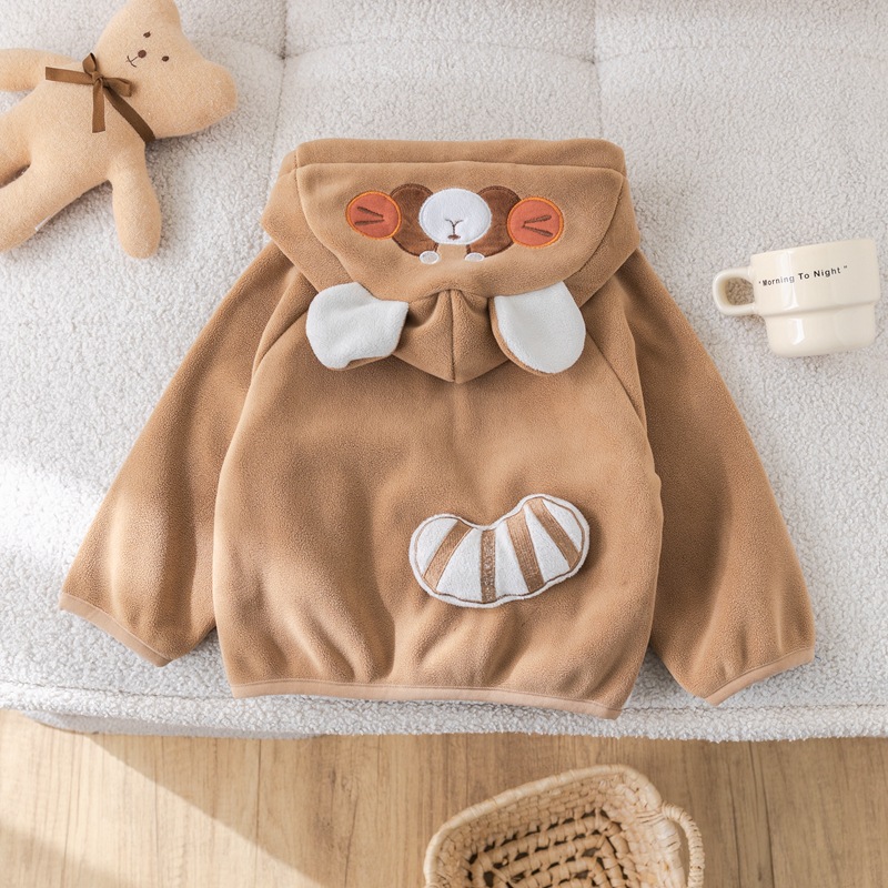 Niños otoño invierno chaqueta de terciopelo nuevo chaqueta con capuz para niños y niñas gruesa cremallera cardigan moda infantil de dibujos animados