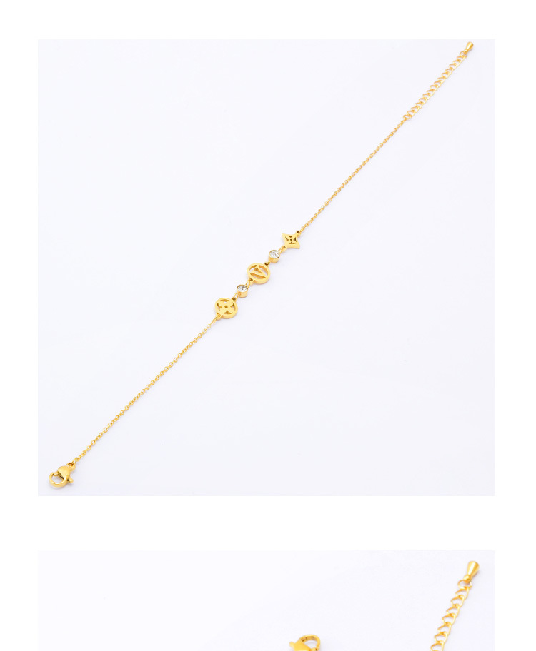 Fashion Letter Flower Titanium Steel Inlaid Zircon Womenu0027S Anklet