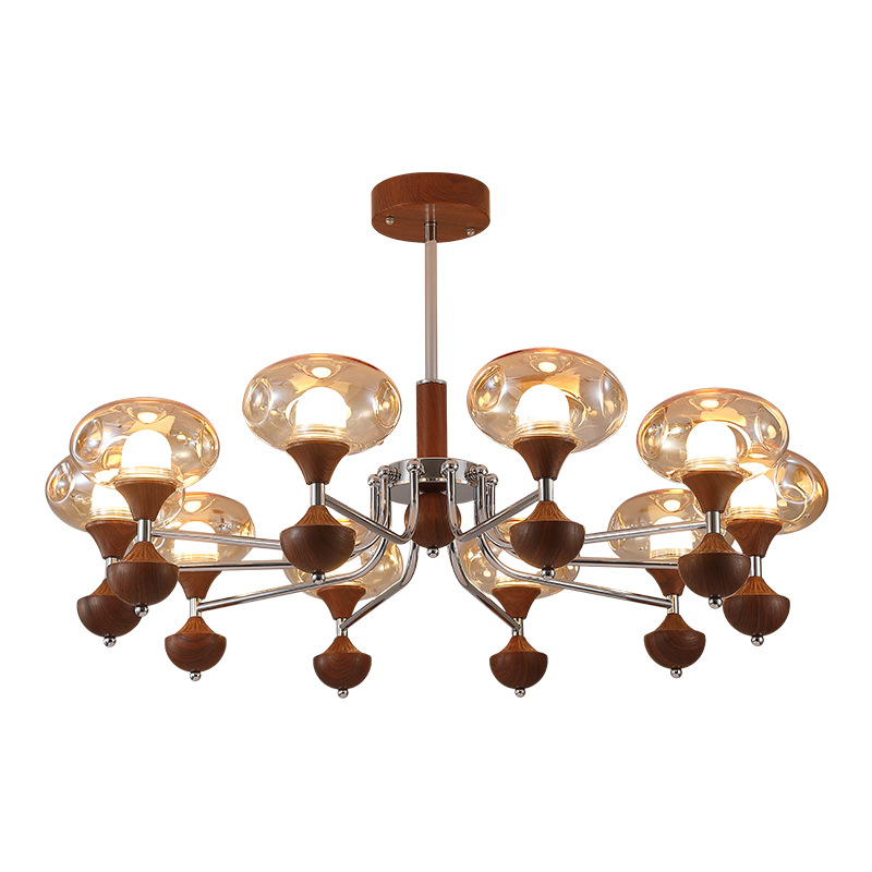 Nueva lámpara de sala de estar de estilo antiguo color nuez lujoso ligero estilo francés vidrio retro lámpara de dormitorio de comedor 176L