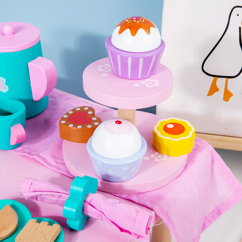 Juguetes de simulación de té de la tarde de madera para niños y niñas regalos de cumpleaños