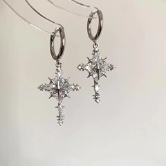 清冷感冰透雪花十字架锆石耳扣甜酷风韩系个性设计感四芒星耳饰