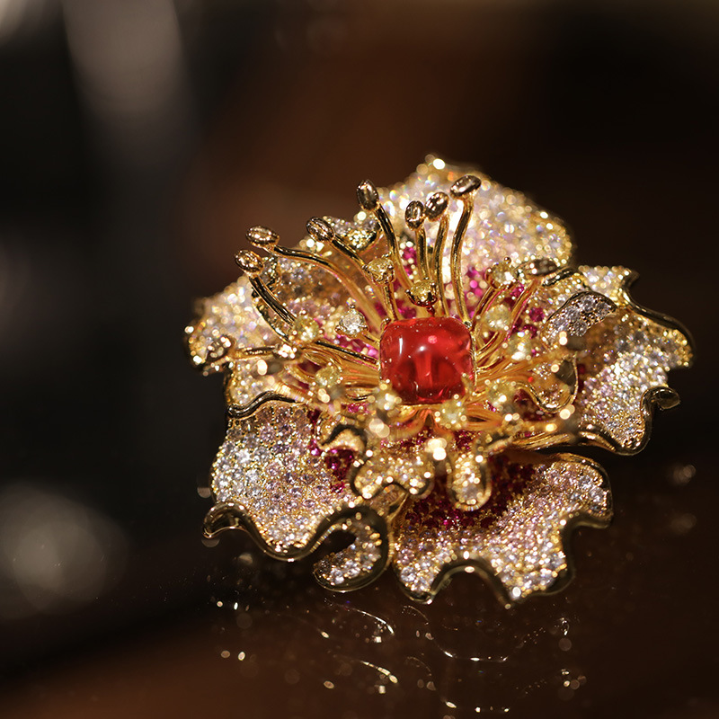 Heavy Industry Design Big Flower Brooch Original Court Style Flower Pin_voghion.com