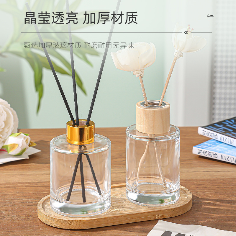 Botella de aromaterapia sin fuego, botella vacía, botella pequeña de vidrio cilíndrico, jarrón seco de ratán, decoración de dormitorio de inodoro, botella de fragancia de perfume