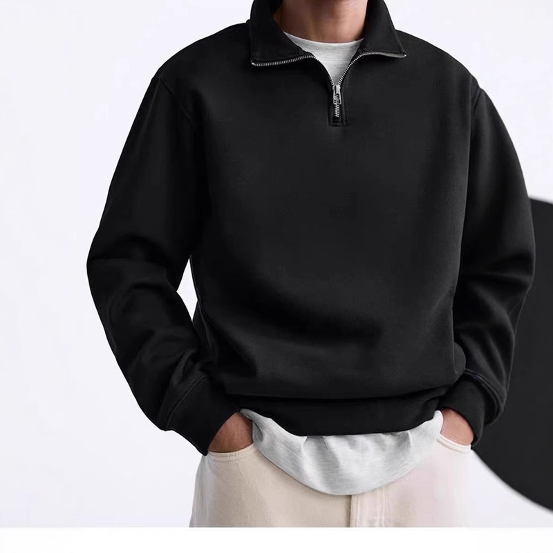 Cross-Border Casual Half-Zip Stand-Up Collar Sweatshirt Trendy Fashion Simple Loose Large Size Fleece Men's Sweatshirt Hoodie Cross-Border Casual Half-Zip Stand-Up Collar Sweatshirt Trendy Fashion Simple Loose Large Size Fleece Men's Sweatshirt Hoodie