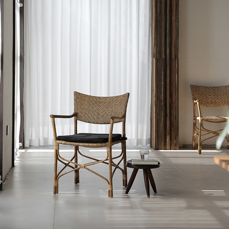 Rattan Chair, Natural Real Rattan Dining Chair, Southeast Asian Real Rattan Backrest Chair, Home Balcony Leisure Chair, Resort Armchair