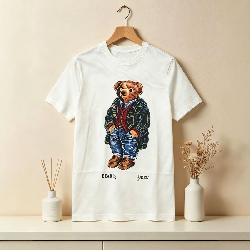 American-Style Vintage Bear Print Short-Sleeved T-Shirts for Men and Women, Summer Edition