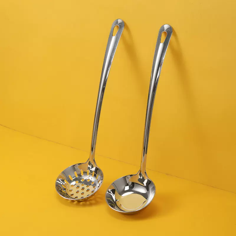 304不锈钢长柄盛汤勺漏勺新款家用网红公用盛汤平底捞珍珠漏勺子