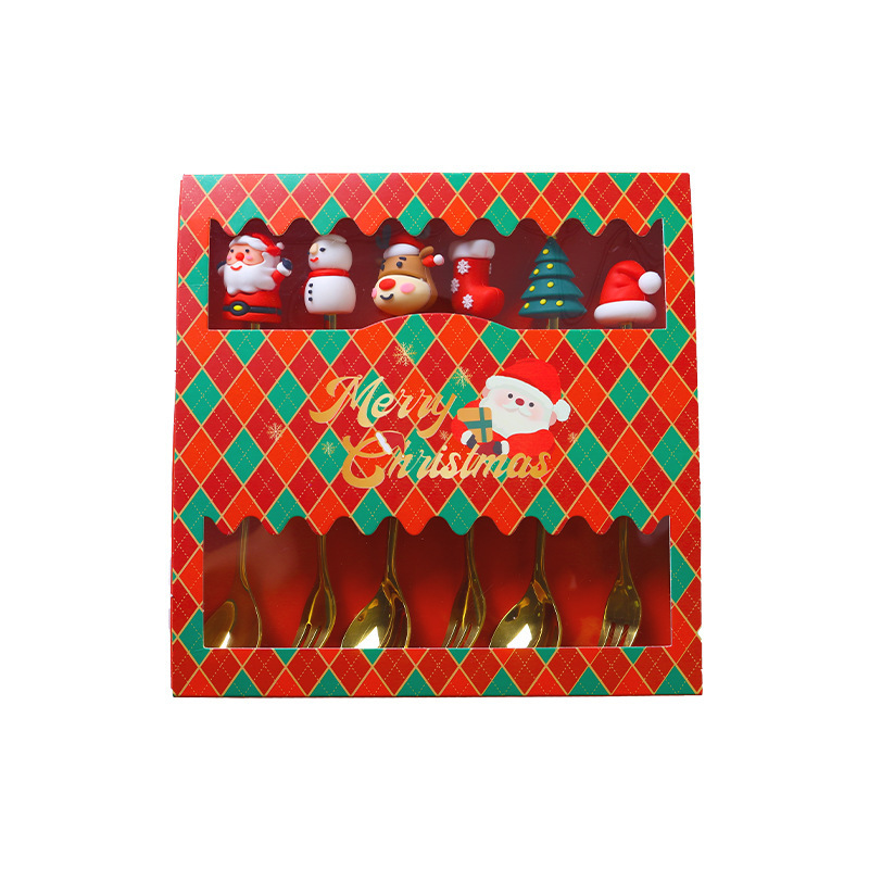 Cuchilleras de acero inoxidable transfronterizas muñecas de Navidad cucharas y tenedores juegos de regalo de café cucharas de postre horquilla de fruta pastel image 6