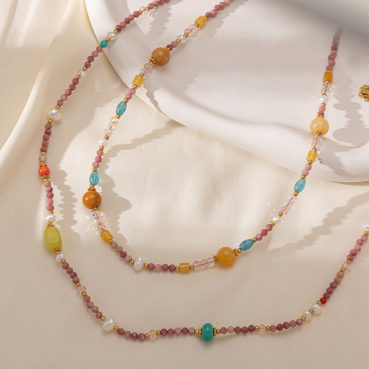 Tena collar colgante de acero inoxidable europeo y americano de lujo ligero collar de cuentas de piedra natural de moda de nicho joyería explosiva transfronteriza