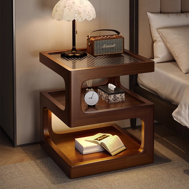 Solid Wood Bedside Table Bedroom Bedside Storage Rack New Simple Small Apartment Home Creative Mobile Side Table Modern Simple