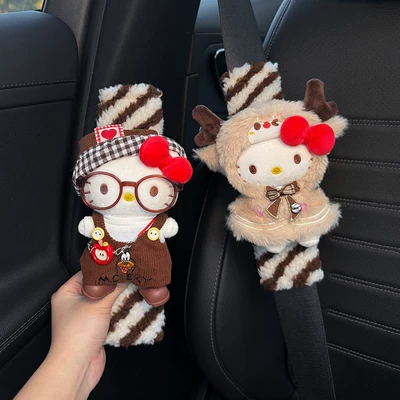 Seat belt shoulder pad Pads Car Interior Seat Belt - brown-striped-shoulder-pads-yulu-ping-kitty-workwear-kitty