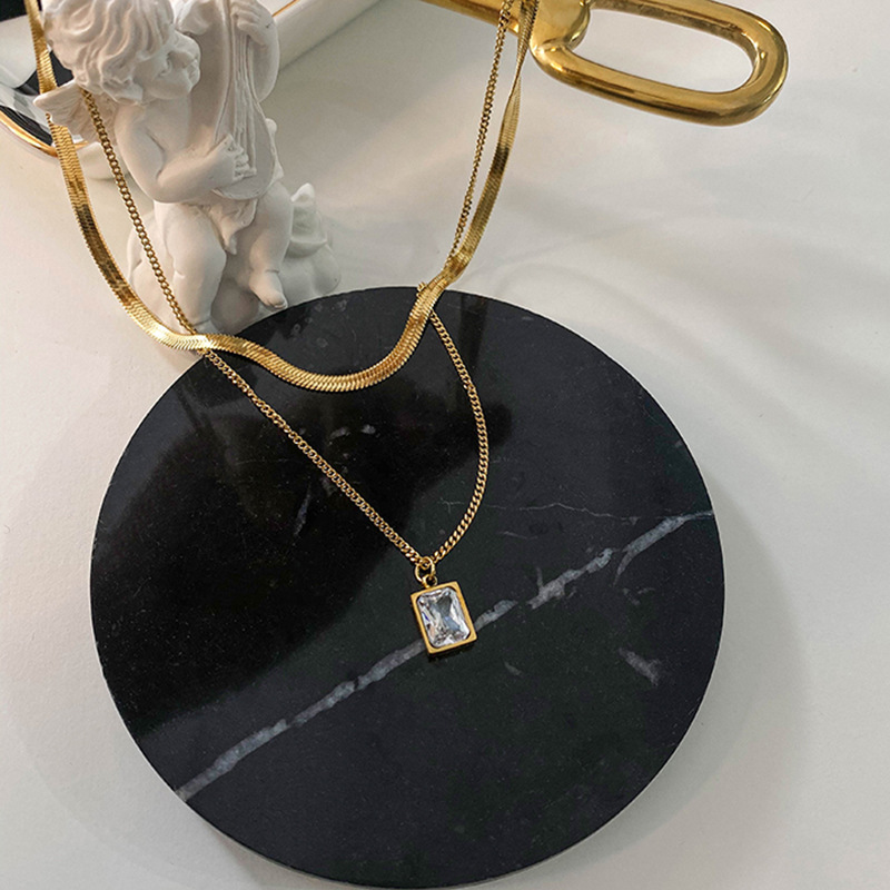 Fashion Geometric Stainless Steel Inlay Zircon Layered Necklaces 1 Piece