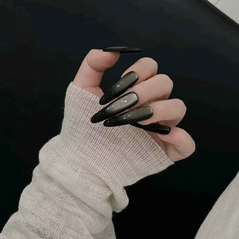 Long, thin, dark cross design, high-end, niche cat-eye false nail patches, cross-border factory Long, thin, dark cross design, high-end, niche cat-eye false nail patches, cross-border factory