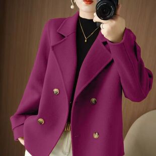 Women's Wool Coat 2024 Short Autumn and Winter Petite Loose Outerwear Off-Season Blazer Collar Wool Coat Trendy