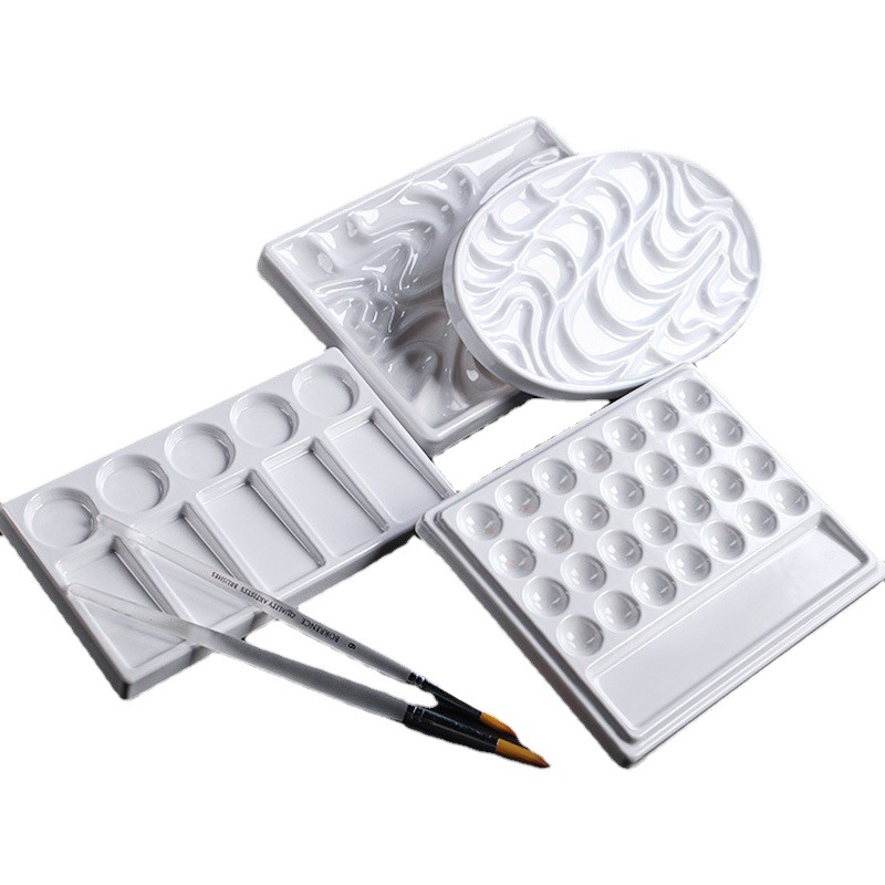 Bandeja de colores grande, imitación de porcelana, pintura rectangular gruesa, necesidades diarias, arte, pintura de acuarela, bandeja de pintura de cerámica