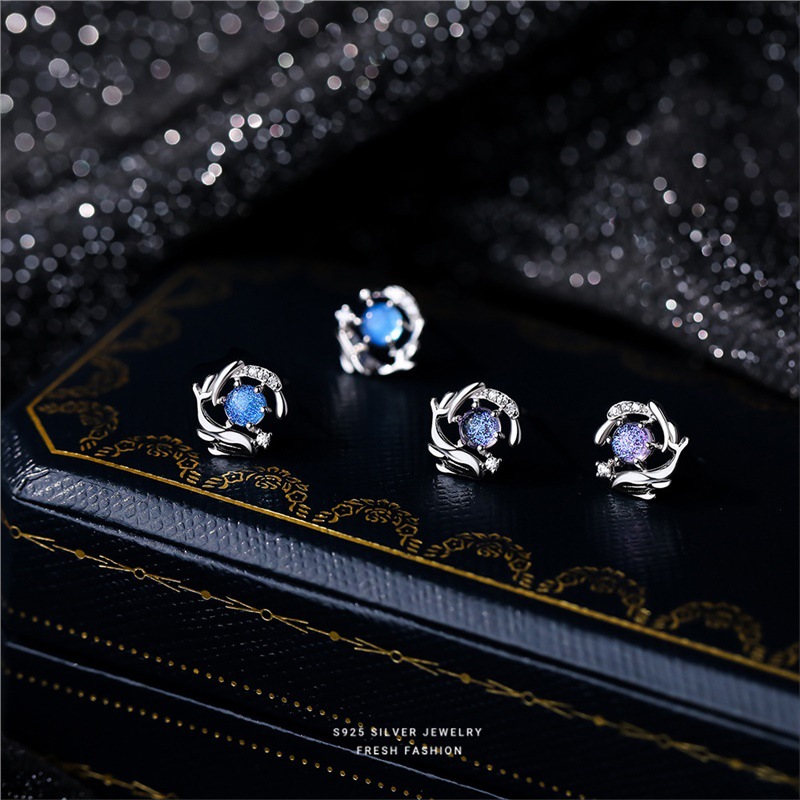 S pierre de verre en argent pur, comme une baleine entrant dans la mer, boucles d'oreilles 52 Hz pour femmes, boucles d'oreilles à la mode et de niche,_voghion.com