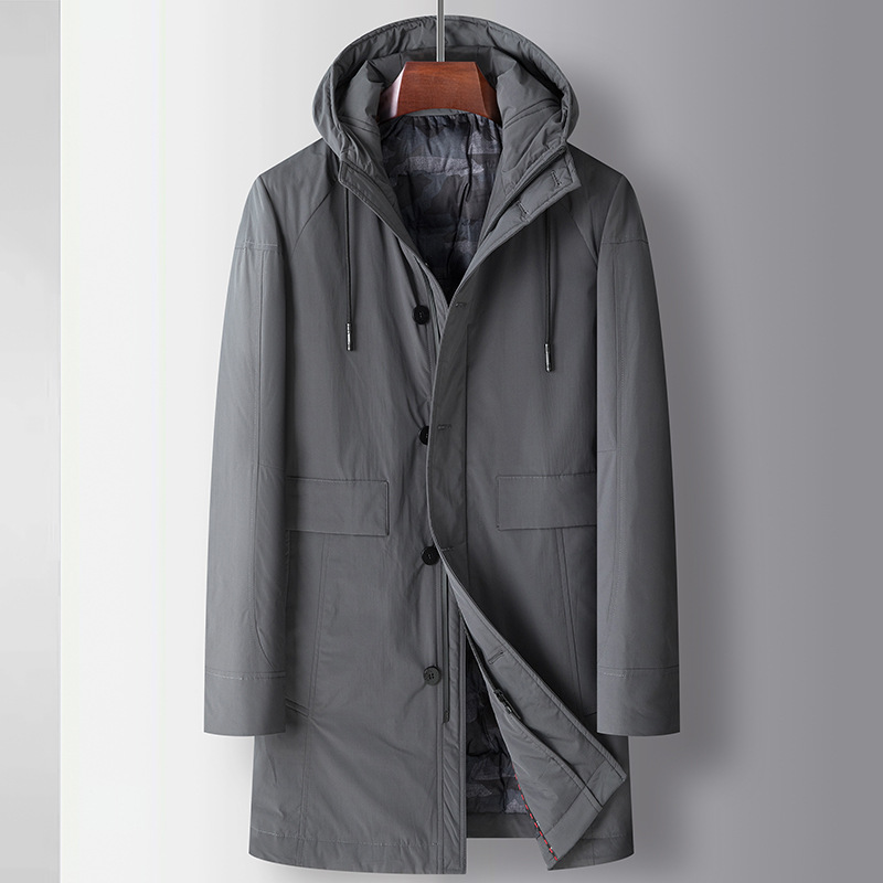 2023 autumn and winter new men's trench coat down jacket mid-length business casual hooded overcoat coat men's jacket