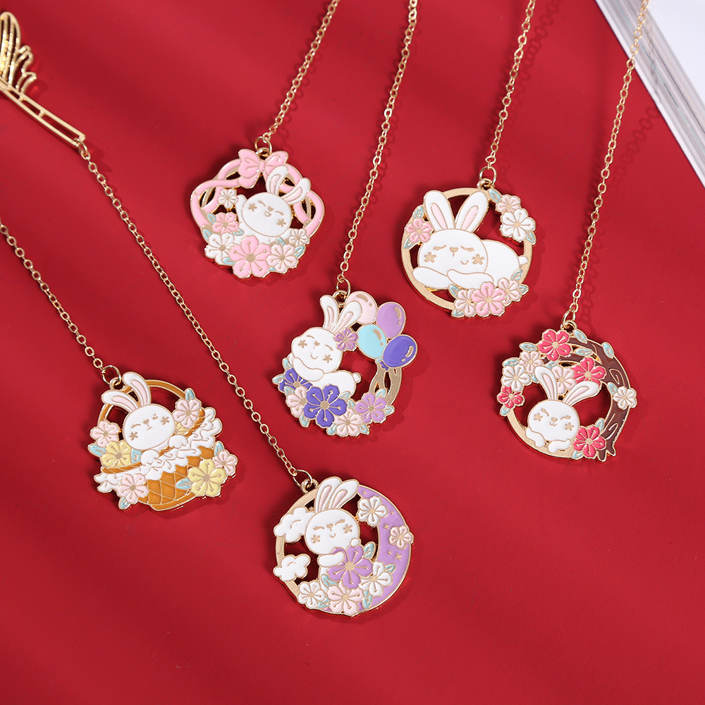 新款櫻花兔簡現代羽毛書籤 卡通創意金屬書籤 ins風學生掛件書夾