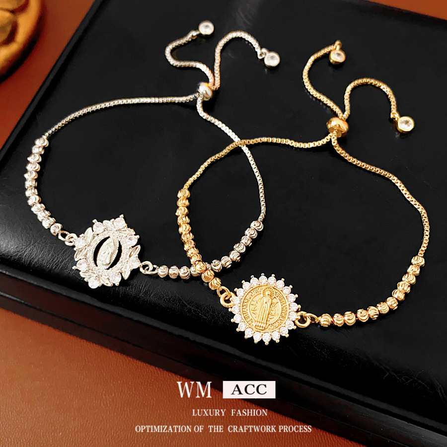 Zircón ultra brillante retrato redondo ajustable pulsera ligera de lujo pulsera de alta sensación de diseño de nicho universal joyería de mujer image 1