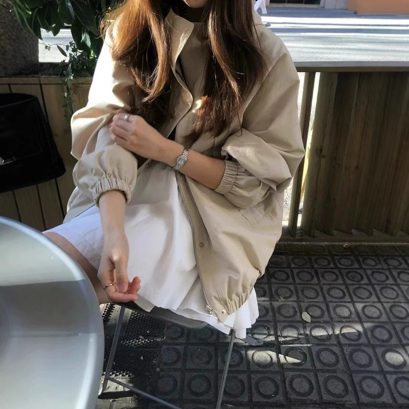 In Stock with Pure Color Hood Zipper Jacket 2025 Spring Women's Loose Casual Versatile Designer Jacket Ec*E