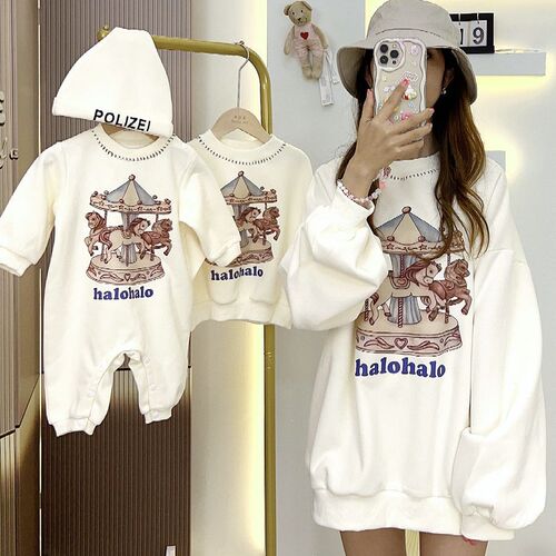 Parent-child set 2024 Spring and Autumn new mother and daughter clothing Carousel parent-child sports coat versatile casual top Korean style children's clothing
