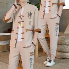 男士套装夏季刺绣新中式男装中国风唐装男中年休闲风短袖恤裤子