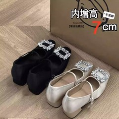 2025年新款春秋法式水钻一字扣带高跟鞋女粗跟单鞋方头玛丽珍女鞋