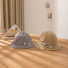 嬰兒帽子夏款韓版百搭波點男童漁夫帽時尚格子戶外出遊寶寶防曬帽
