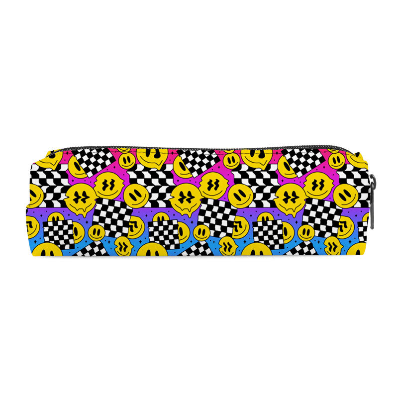 Transfronterizo nuevo sonriente bolsas de lápiz cilíndricas de poliéster simple de alto valor visual bolsa de papelería almacenamiento de gran capacidad