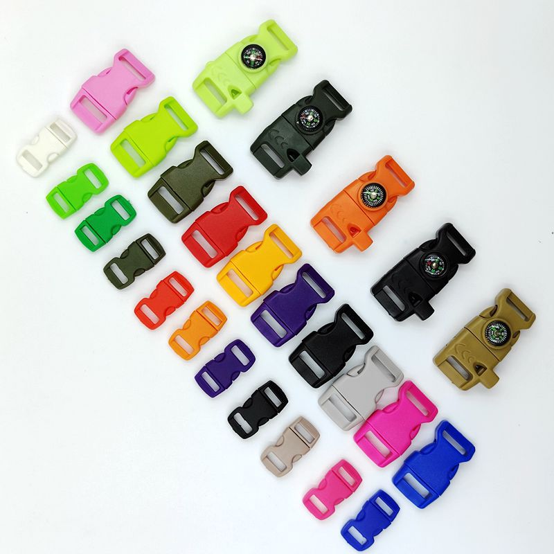 Venta al por mayor DIY color hebilla suministro 1,5 cm hebilla de plástico paraguas cuerda pulsera tejida accesorios de equipaje
