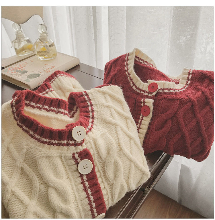 Women's Loose Retro Contrast Color Twist Sweater Coat Image 2